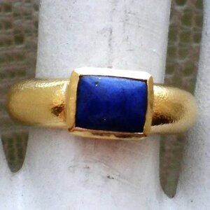 Designer URART Solid 18K 750 Yellow Gold Genuine Lapis Lazuli Unisex Band Ring